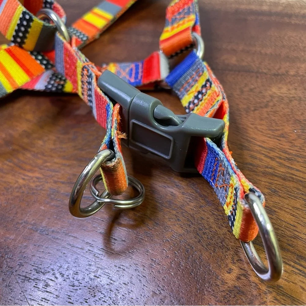 Blueberry Pet Step In Canvas Dog Harness Orange Yellow Gray Blue Stripes